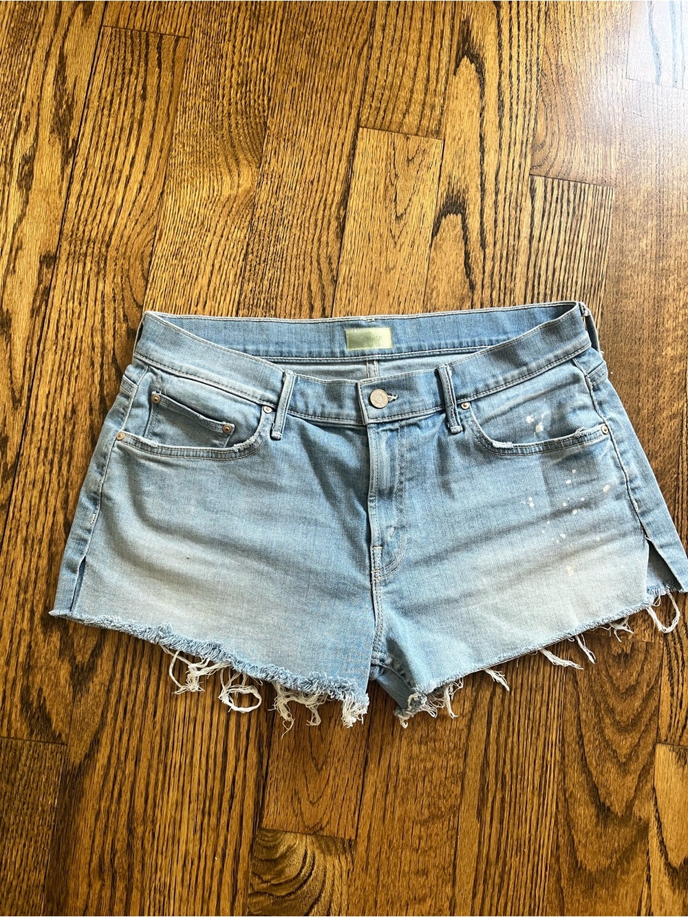 MOTHER Light Blue Distressed Denim Jean Shorts